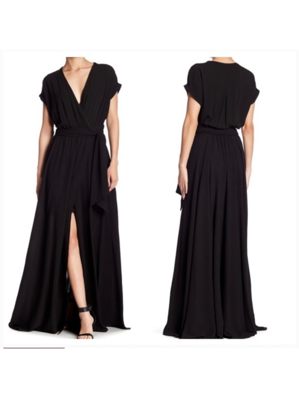NWOT Meghan LA Jasmine Black Wrap Midi Dress with Self Tie Waist